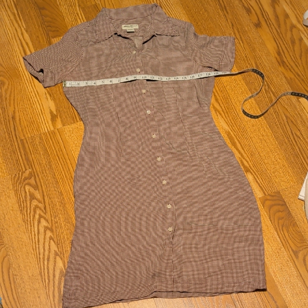 Eddie Bauer Burgundy Gingham Button-Up Dress